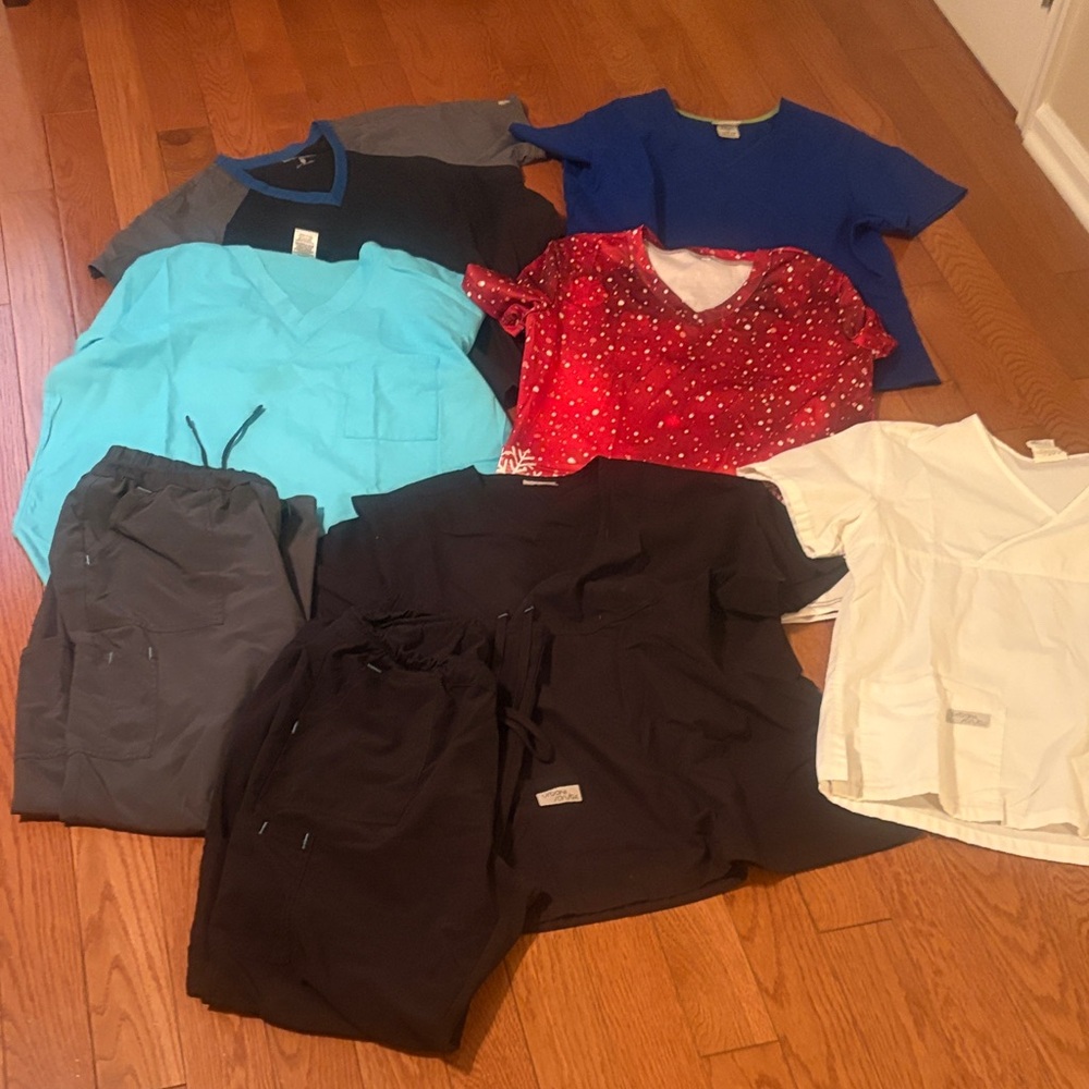 6 Colorful Scrub Tops and 2 Pants